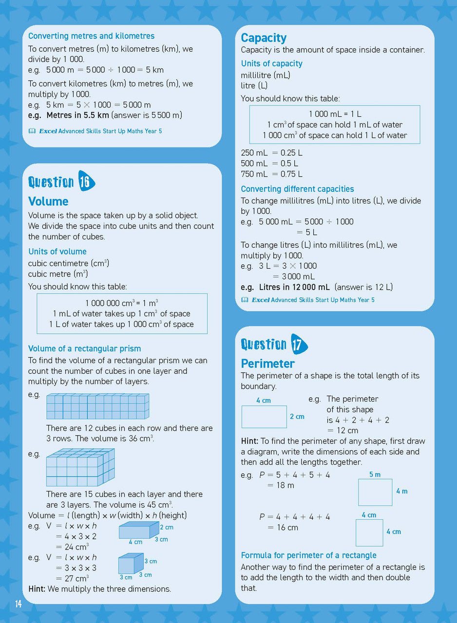 Preview of an inside spread from Excel Basic Skills Mental Maths Strategies Year 5, showing how the exercises are set out on the page