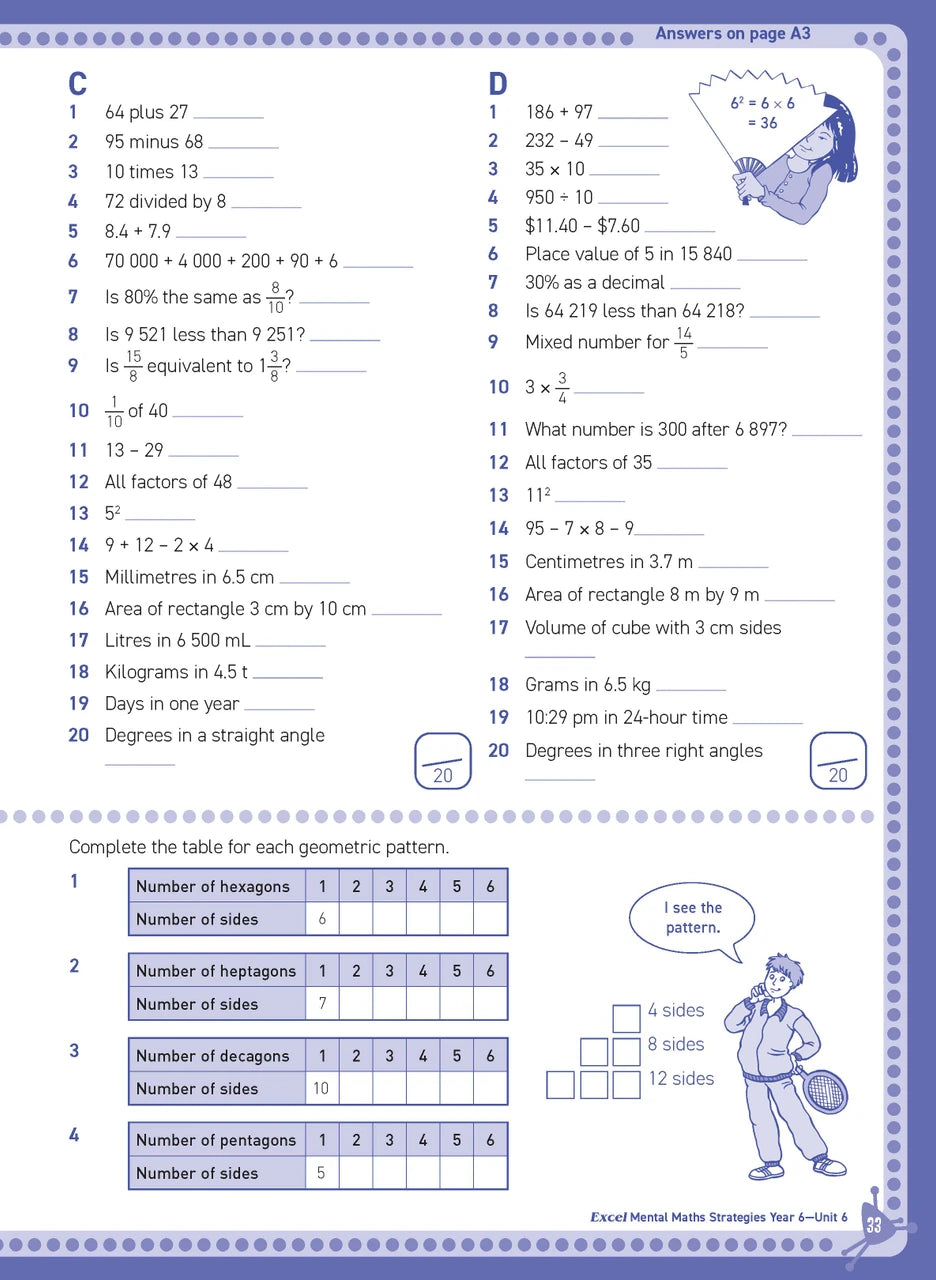 Sample inside page from Excel Basic Skills Mental Maths Strategies Year 6, previewing the workbook's layout and question style