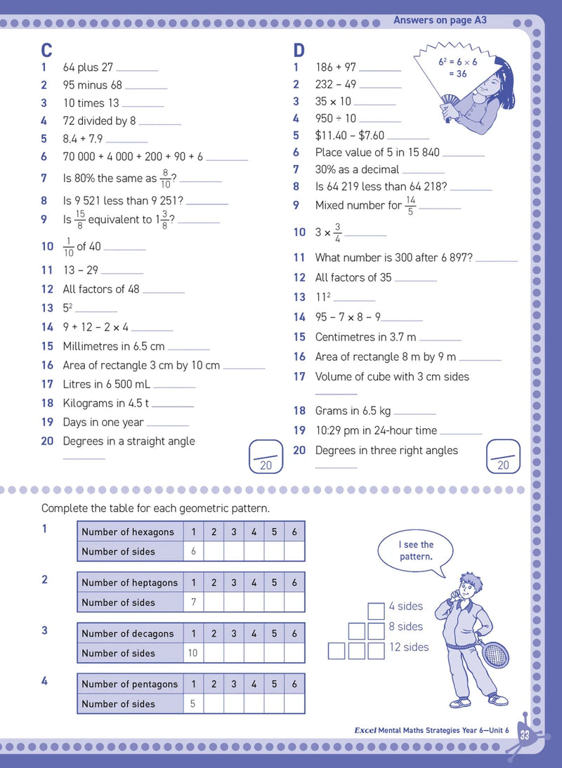 Sample inside page from Excel Basic Skills Mental Maths Strategies Year 6, previewing the workbook's layout and question style