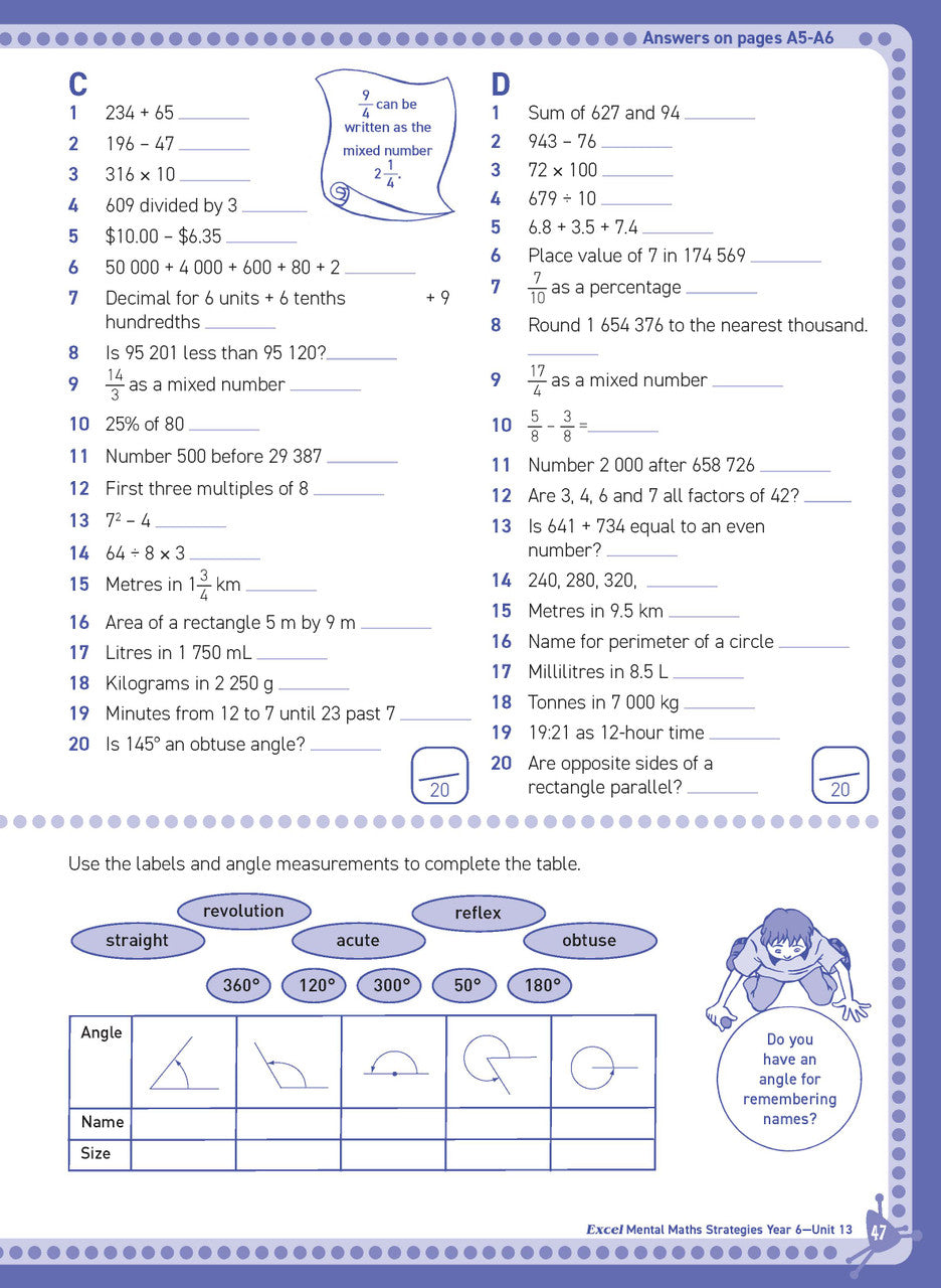 Inside page sample from Excel Basic Skills Mental Maths Strategies Year 6 giving a look at the practice questions and page design