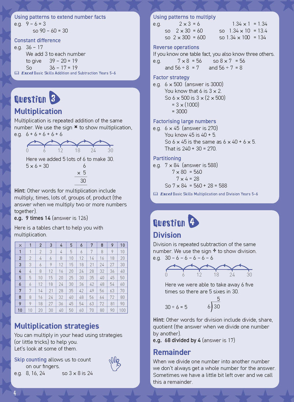 Inside page sample from Excel Basic Skills Mental Maths Strategies Year 6 giving a look at the practice questions and page design