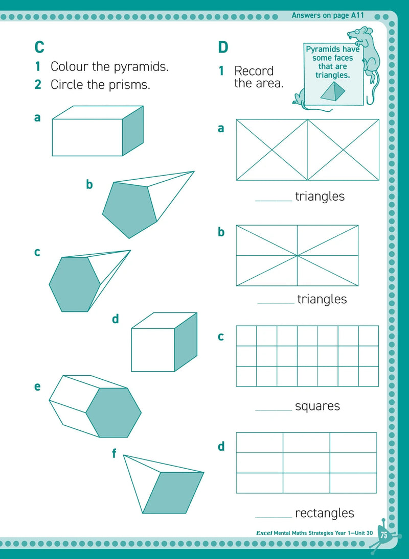 Preview of an inside spread from Excel Basic Skills Mental Maths Strategies Year 1, showing how the exercises are set out on the page