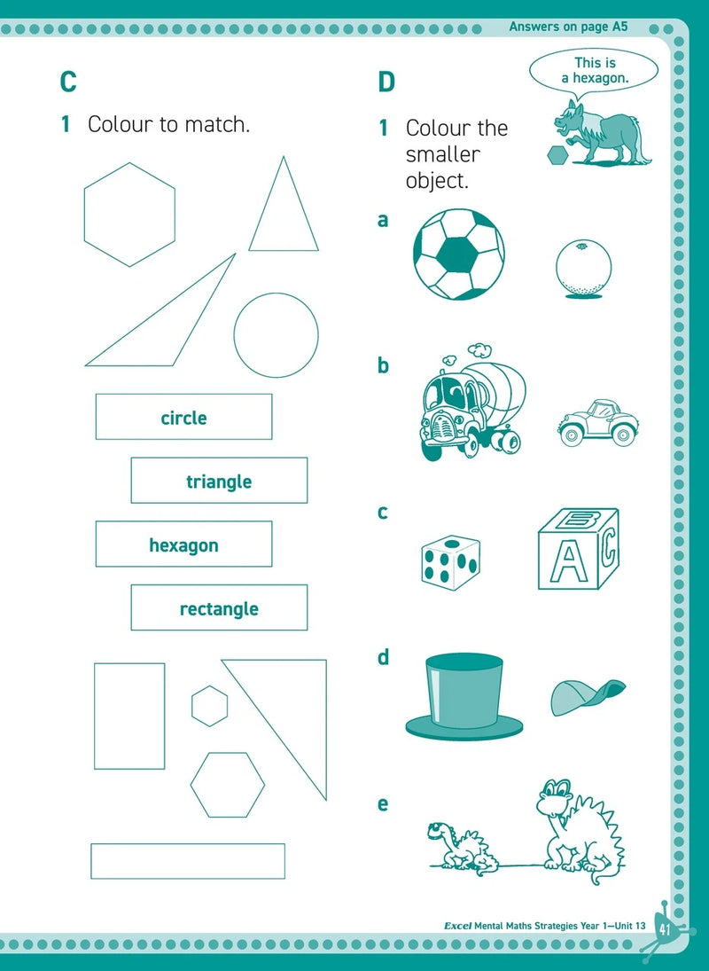 Inside page sample from Excel Basic Skills Mental Maths Strategies Year 1 giving a look at the practice questions and page design
