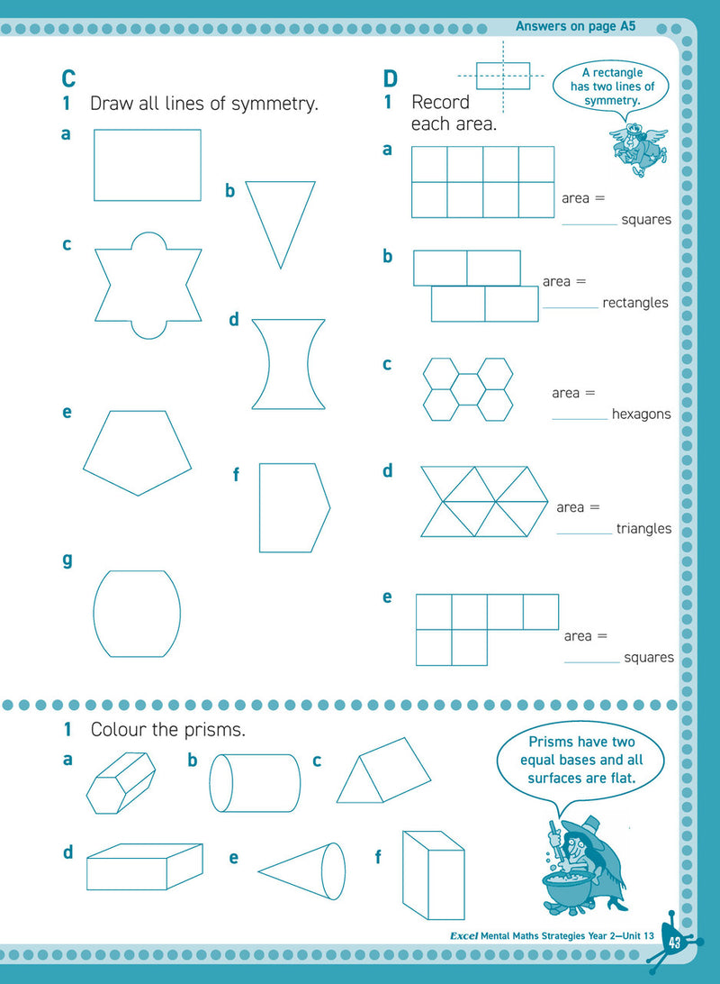 Preview of an inside spread from Excel Basic Skills Mental Maths Strategies Year 2, showing how the exercises are set out on the page