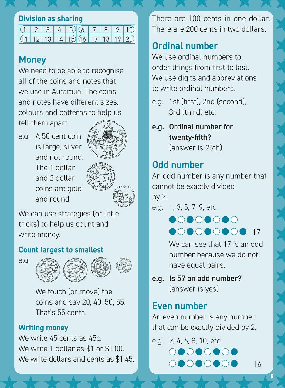 Preview of an inside spread from Excel Basic Skills Mental Maths Strategies Year 2, showing how the exercises are set out on the page