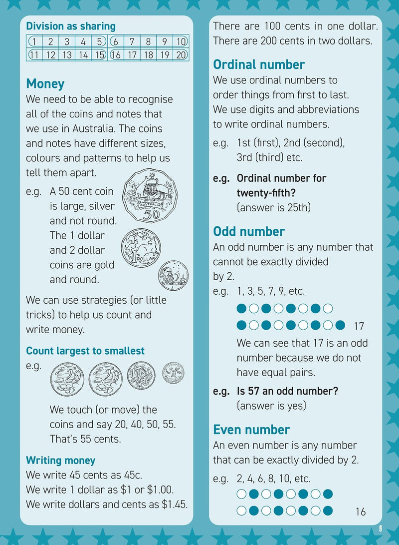 Preview of an inside spread from Excel Basic Skills Mental Maths Strategies Year 2, showing how the exercises are set out on the page