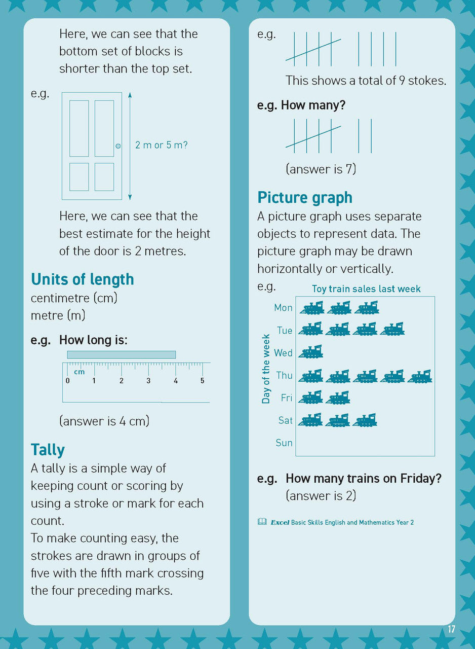 Preview of an inside spread from Excel Basic Skills Mental Maths Strategies Year 2, showing how the exercises are set out on the page