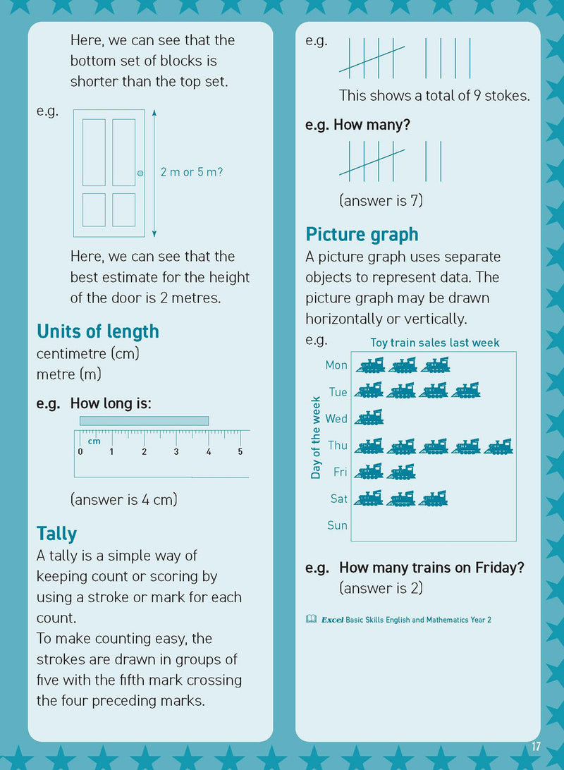 Preview of an inside spread from Excel Basic Skills Mental Maths Strategies Year 2, showing how the exercises are set out on the page