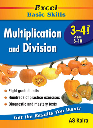 Front cover of Excel Basic Skills Multiplication and Division Years 3-4 from Pascal Press, showing the Excel Basic Skills series branding and title