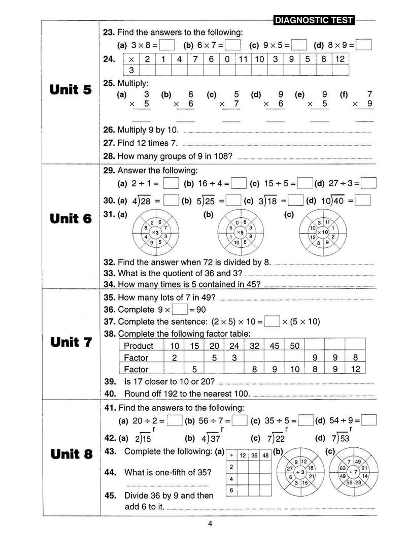 Sample inside page from Excel Basic Skills Multiplication and Division Years 3-4, previewing the workbook's layout and question style