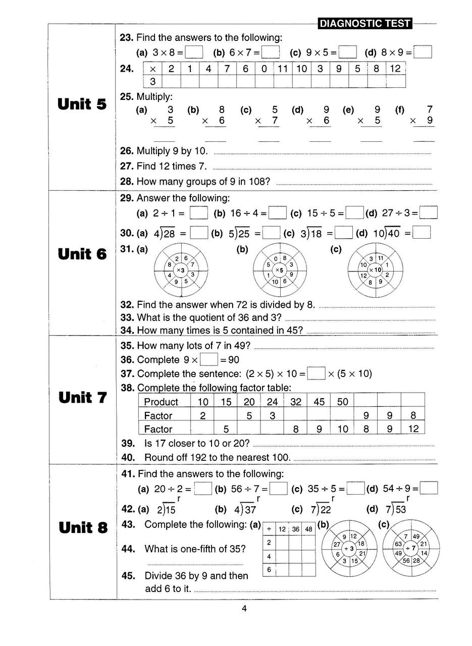 Sample inside page from Excel Basic Skills Multiplication and Division Years 3-4, previewing the workbook's layout and question style
