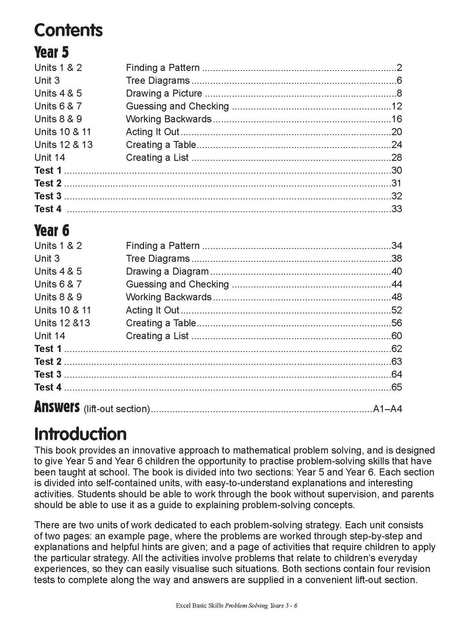 Preview of an inside spread from Excel Basic Skills Problem Solving Years 5-6, showing how the exercises are set out on the page