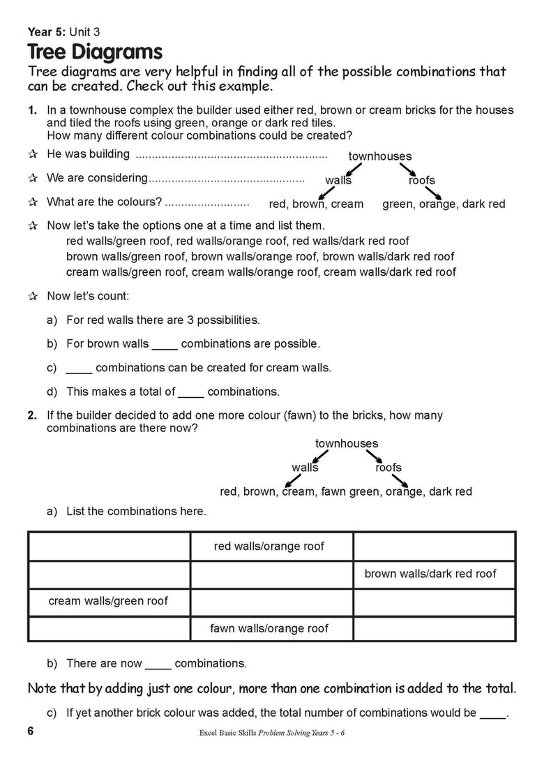 Sample inside page from Excel Basic Skills Problem Solving Years 5-6, previewing the workbook's layout and question style