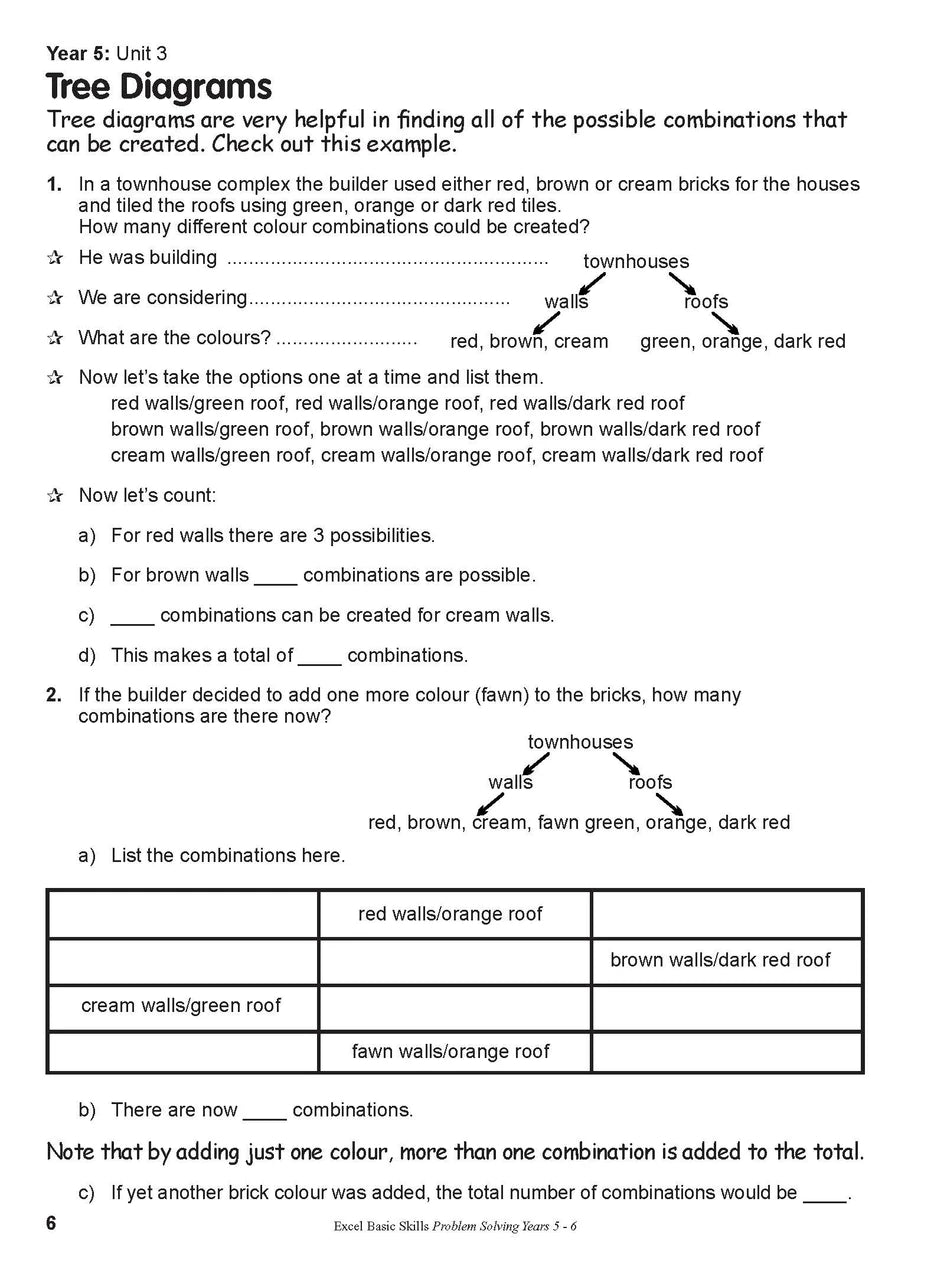 Sample inside page from Excel Basic Skills Problem Solving Years 5-6, previewing the workbook's layout and question style