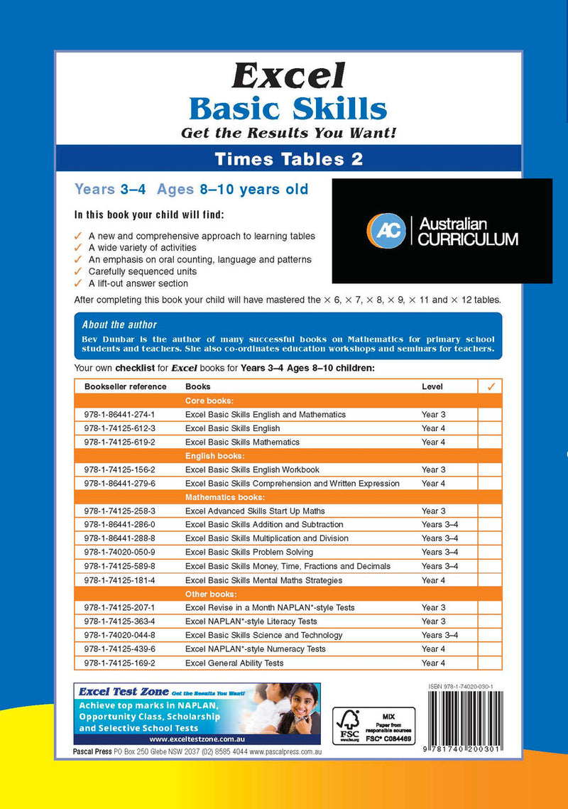 Additional page image from the Excel Basic Skills Times Tables 2 Years 3-4 workbook, shown at the end of the publisher gallery
