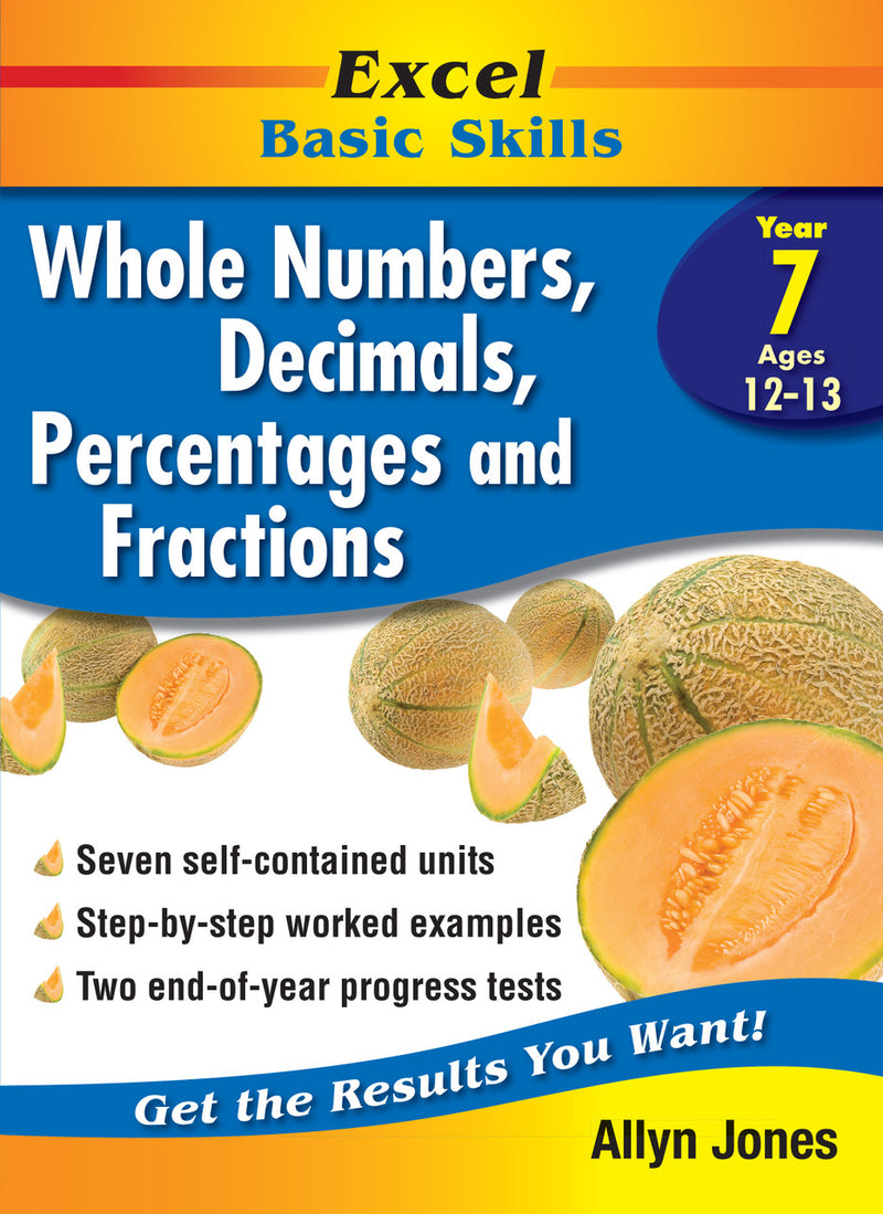 First gallery image for the Excel Basic Skills Whole Numbers Year 7 workbook, presented by Pascal Press as the cover image