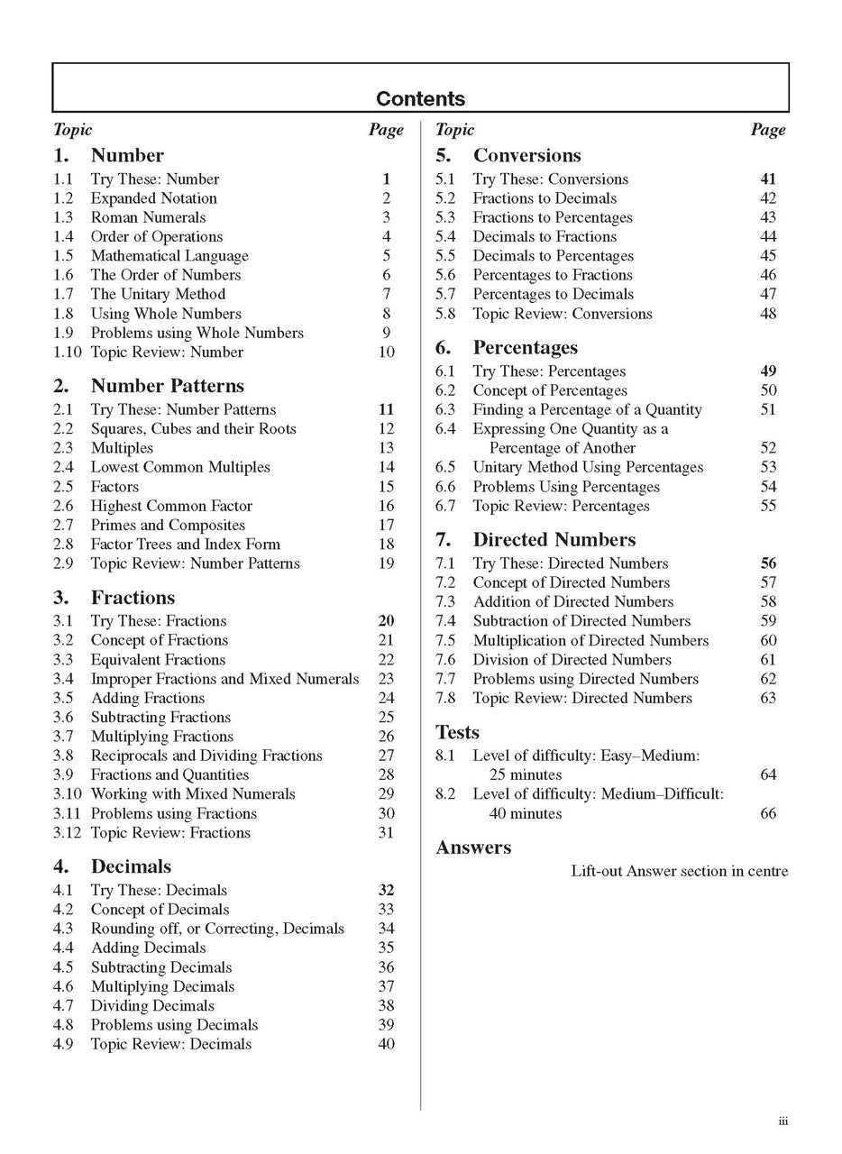 Sample interior page from the Excel Basic Skills Whole Numbers Year 7 workbook as shown in the Pascal Press product gallery