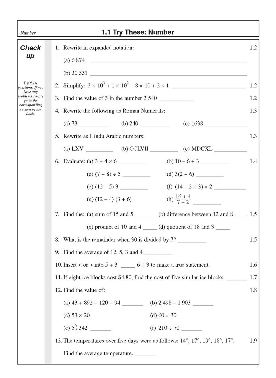 Sample interior page from the Excel Basic Skills Whole Numbers Year 7 workbook as shown in the Pascal Press product gallery
