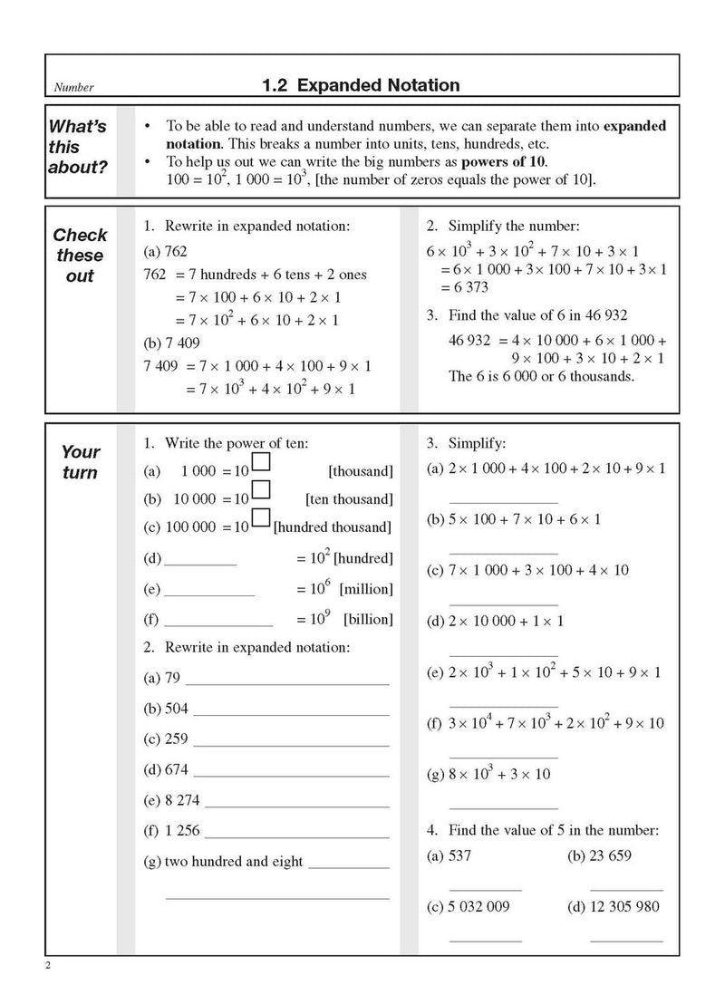 Sample interior page from the Excel Basic Skills Whole Numbers Year 7 workbook as shown in the Pascal Press product gallery