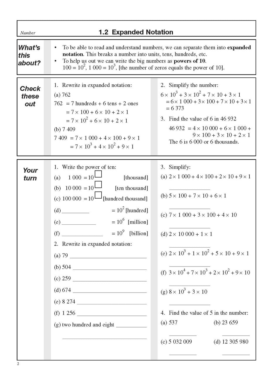 Sample interior page from the Excel Basic Skills Whole Numbers Year 7 workbook as shown in the Pascal Press product gallery