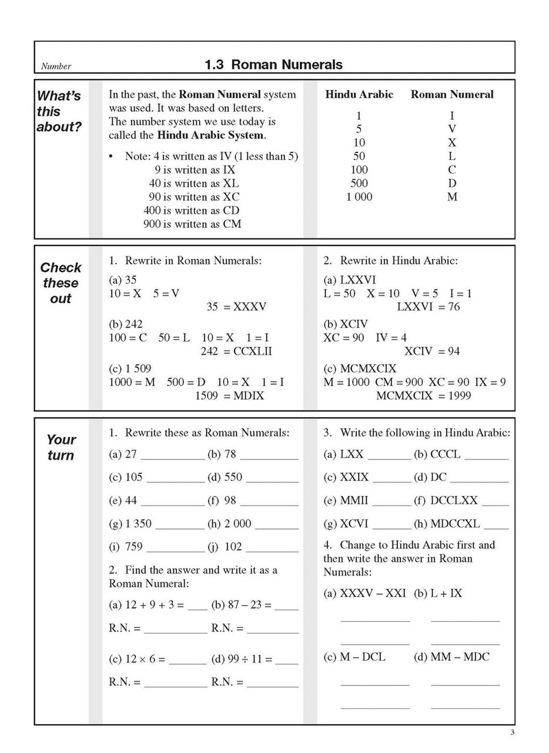 Sample interior page from the Excel Basic Skills Whole Numbers Year 7 workbook as shown in the Pascal Press product gallery