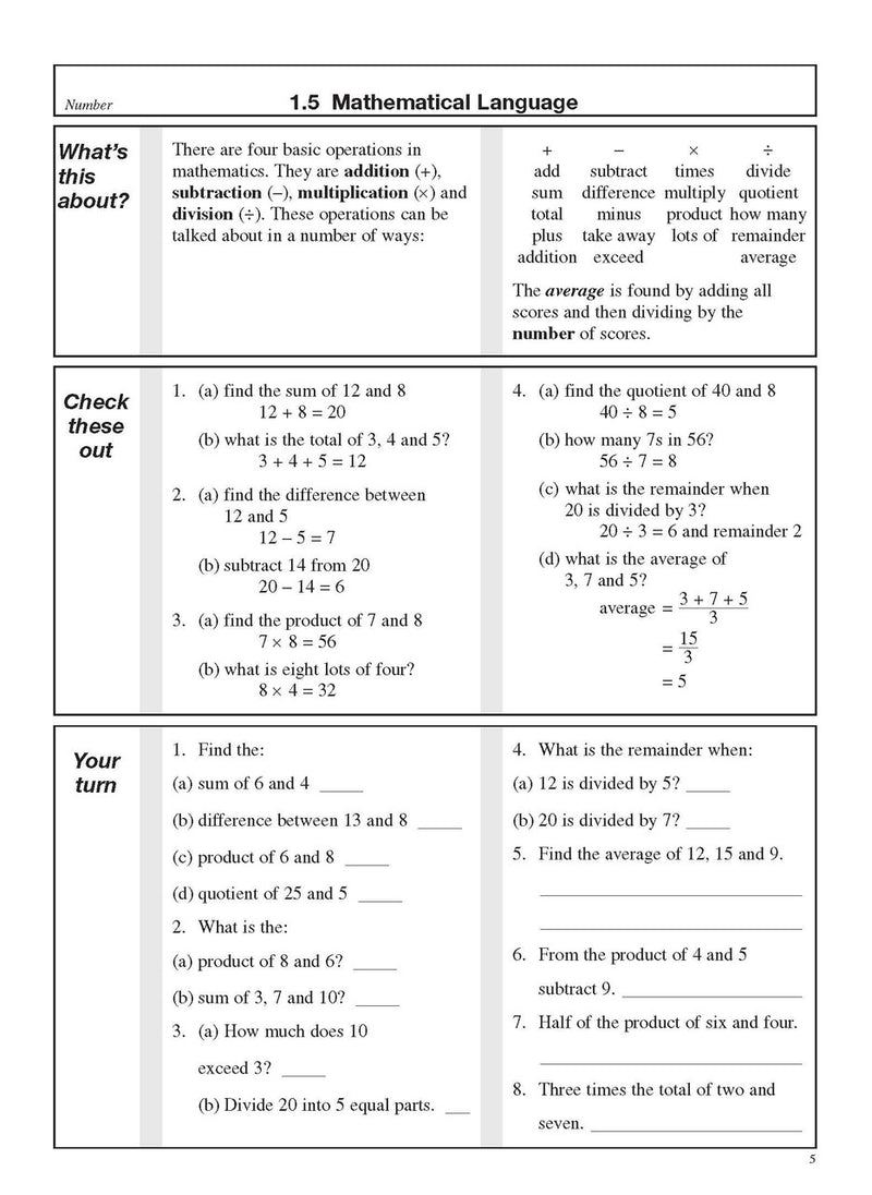 Sample interior page from the Excel Basic Skills Whole Numbers Year 7 workbook as shown in the Pascal Press product gallery