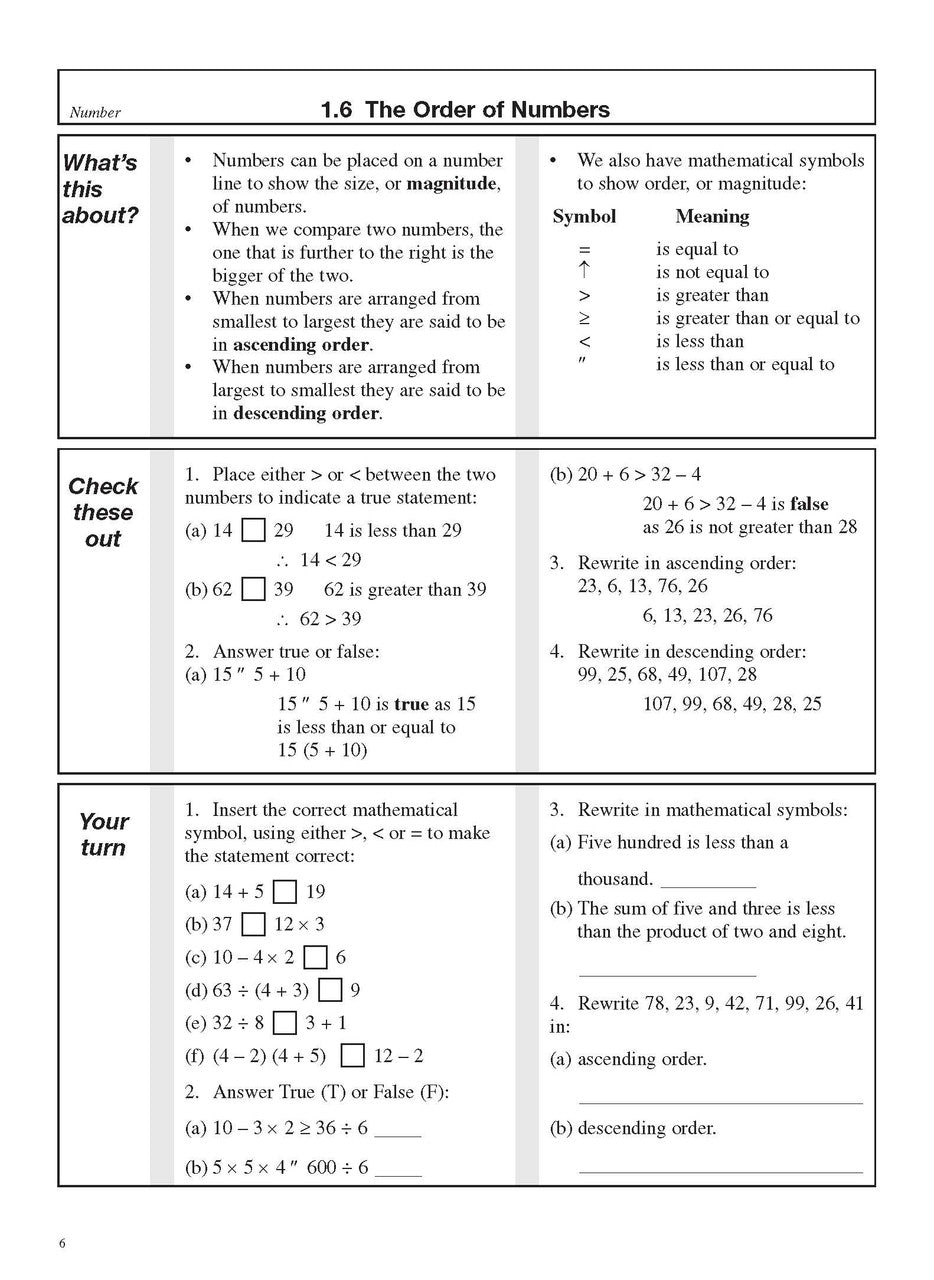 Sample interior page from the Excel Basic Skills Whole Numbers Year 7 workbook as shown in the Pascal Press product gallery