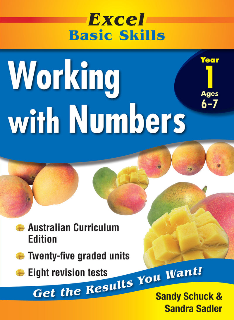 Front cover of the Excel Basic Skills Working with Numbers Year 1 workbook from Pascal Press showing the Excel branding, title and year level