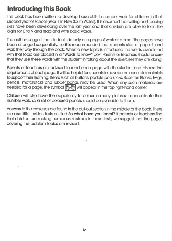 Sample inside activity page from the Excel Basic Skills Working with Numbers Year 1 workbook showing printed exercises for children to complete