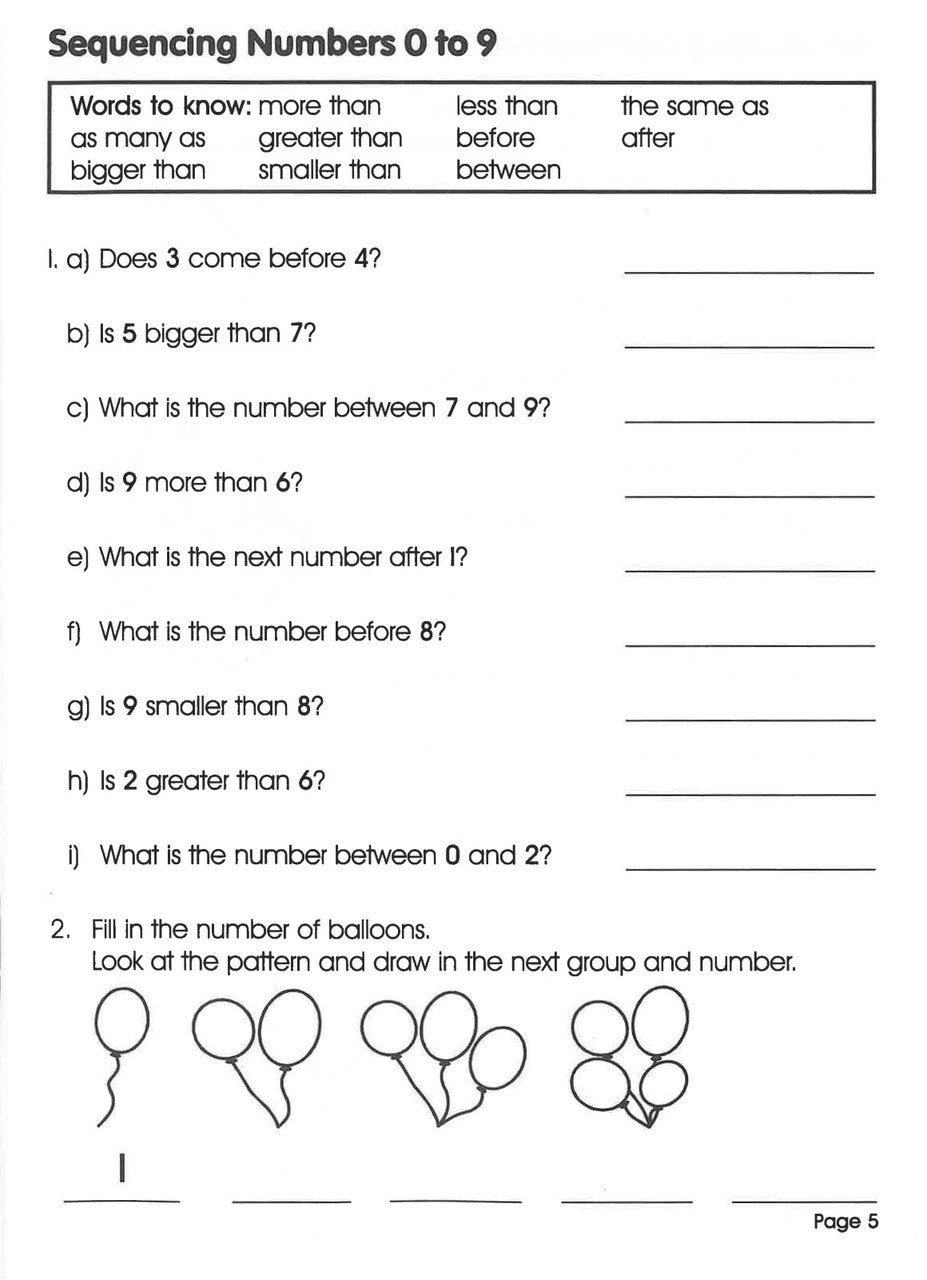 Sample inside activity page from the Excel Basic Skills Working with Numbers Year 1 workbook showing printed exercises for children to complete