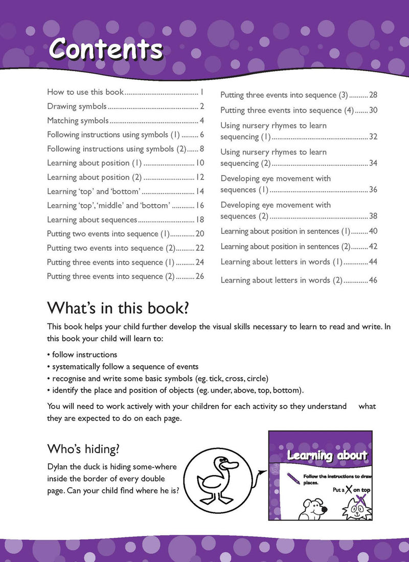 Preview page 1 from the Excel Early Skills English Book 2 Learning About Sequencing activity book as shown in the publisher gallery