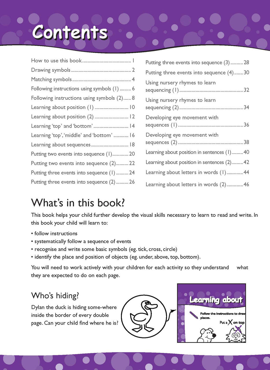 Preview page 1 from the Excel Early Skills English Book 2 Learning About Sequencing activity book as shown in the publisher gallery