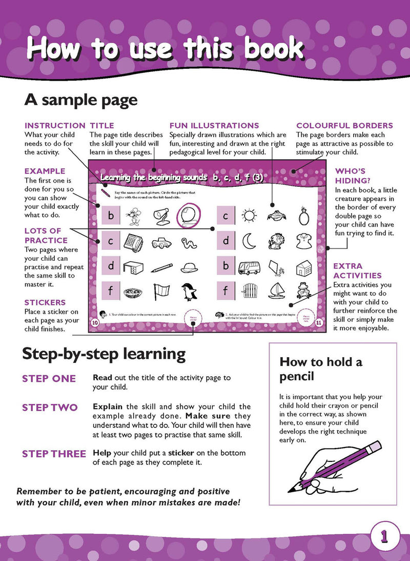 Preview page 2 from the Excel Early Skills English Book 3 Beginning Consonant Sounds activity book as shown in the publisher gallery