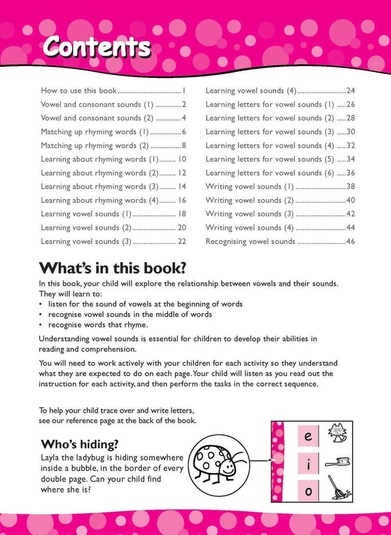 Preview page 1 from the Excel Early Skills English Book 5 Vowel Sounds activity book as shown in the publisher gallery