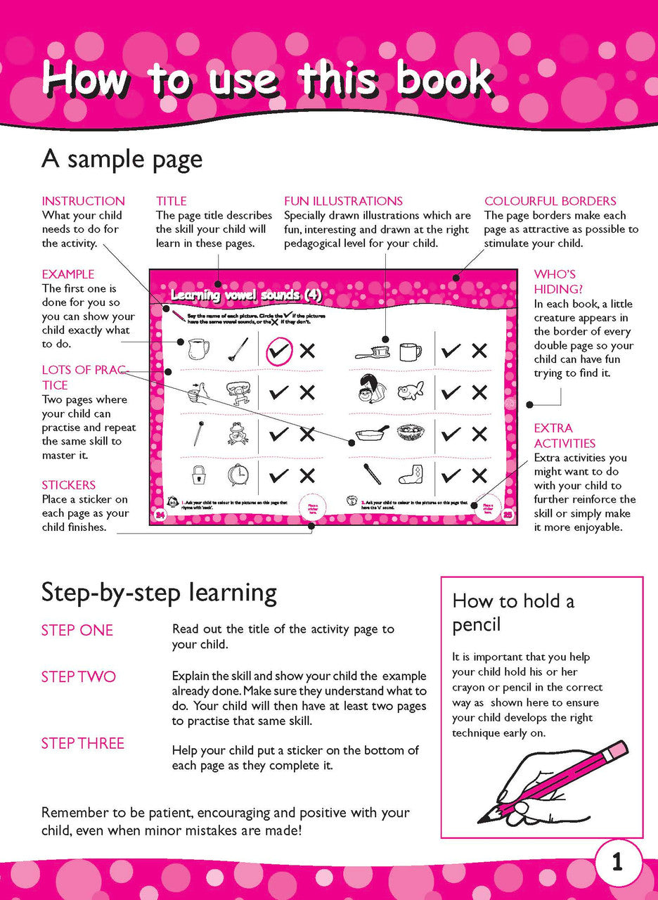 Preview page 2 from the Excel Early Skills English Book 5 Vowel Sounds activity book as shown in the publisher gallery