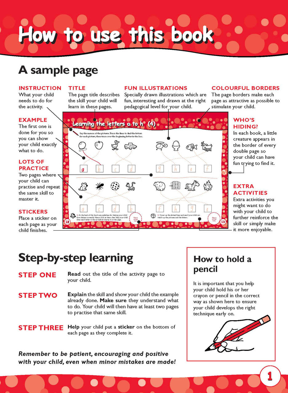 Sample activity page 1 from inside Excel Early Skills English Book 7 Learning the Alphabet, showing the workbook page layout