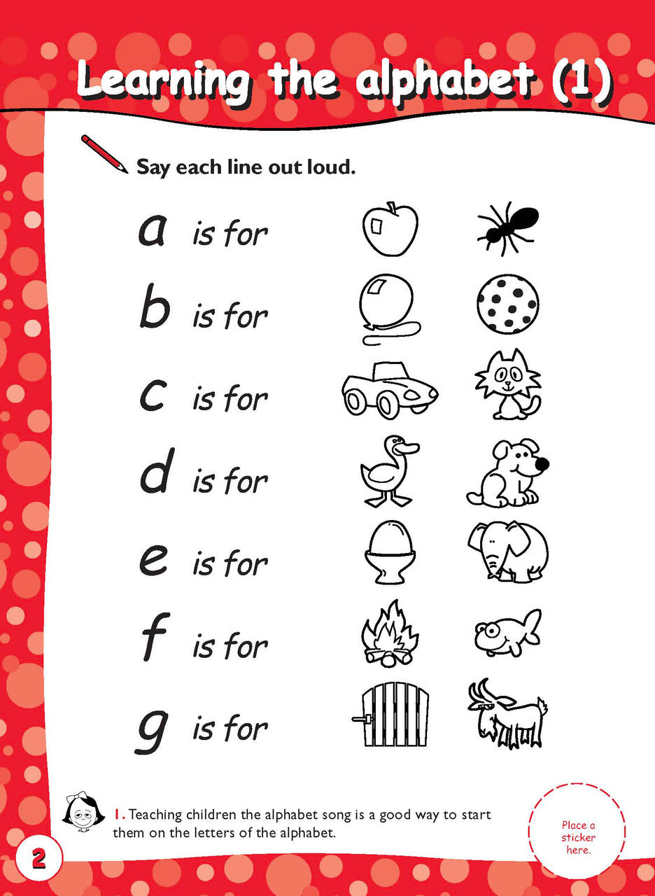 Sample activity page 2 from inside Excel Early Skills English Book 7 Learning the Alphabet, showing the workbook page layout