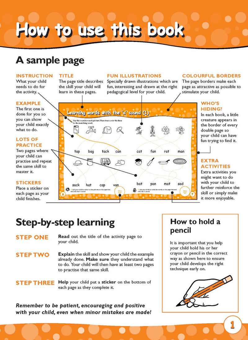 Sample activity page 1 from inside Excel Early Skills English Book 8 Reading with Sounds 1, showing the workbook page layout