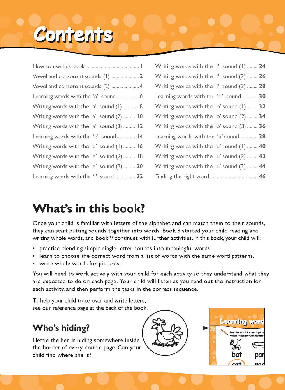 Opening interior page from Excel Early Skills English Book 9 Reading with Sounds 2, as previewed on the publisher product page
