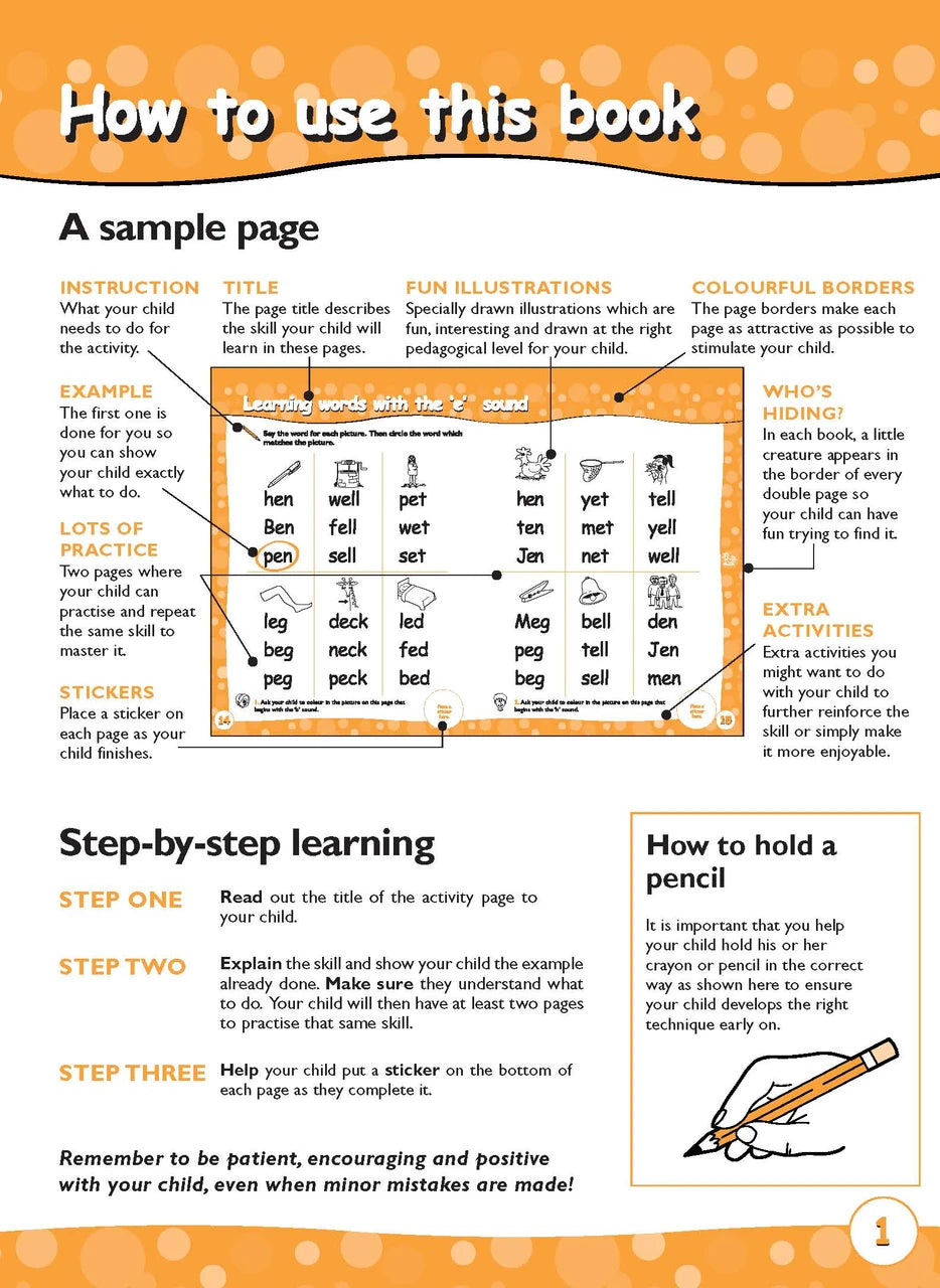 Sample activity page 1 from inside Excel Early Skills English Book 9 Reading with Sounds 2, showing the workbook page layout