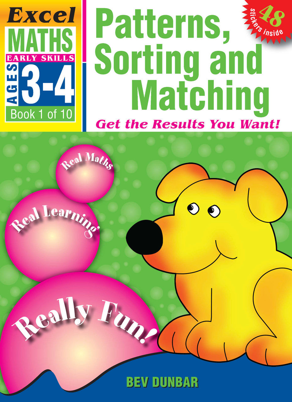 Front cover of Excel Early Skills Maths Book 1 Patterns Sorting and Matching, a Pascal Press paperback activity book by the Excel brand