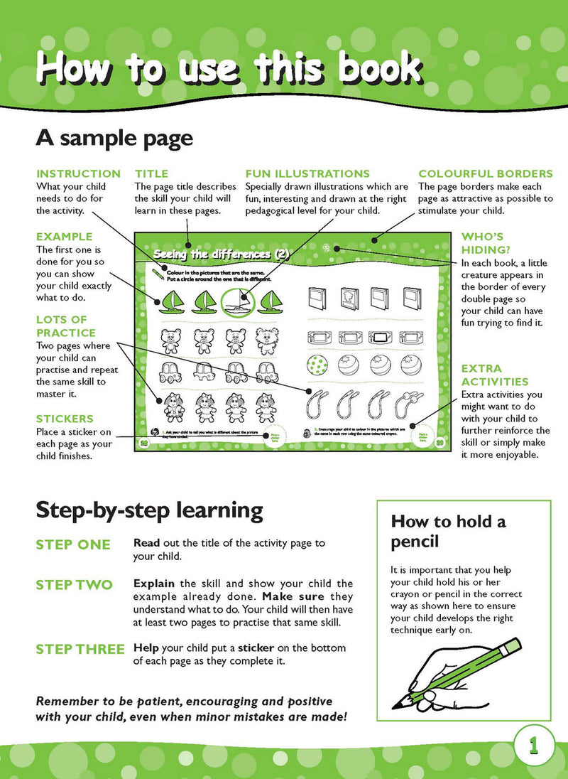 Sample activity page 1 from inside Excel Early Skills Maths Book 1 Patterns Sorting and Matching, showing the workbook page layout