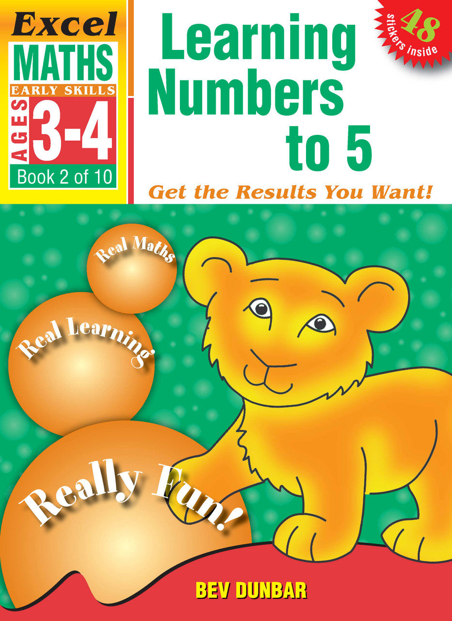 Front cover of Excel Early Skills Maths Book 2 Learning Numbers to 5, a Pascal Press paperback activity book by the Excel brand