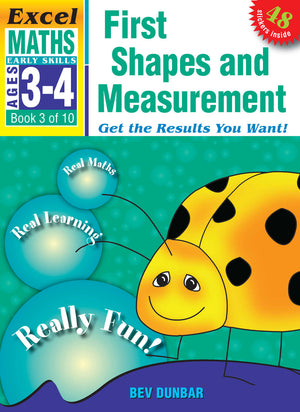 Front cover of Excel Early Skills Maths Book 3 First Shapes and Measurement, a Pascal Press paperback activity book by the Excel brand