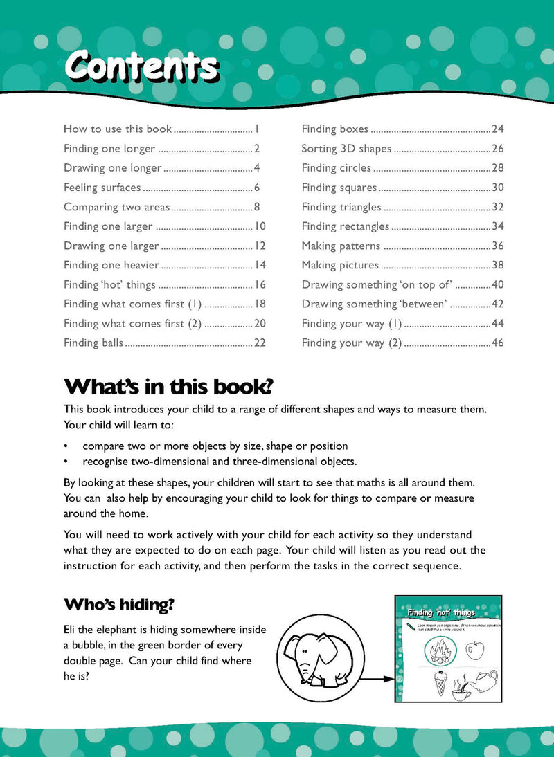 Opening interior page from Excel Early Skills Maths Book 3 First Shapes and Measurement, as previewed on the publisher product page
