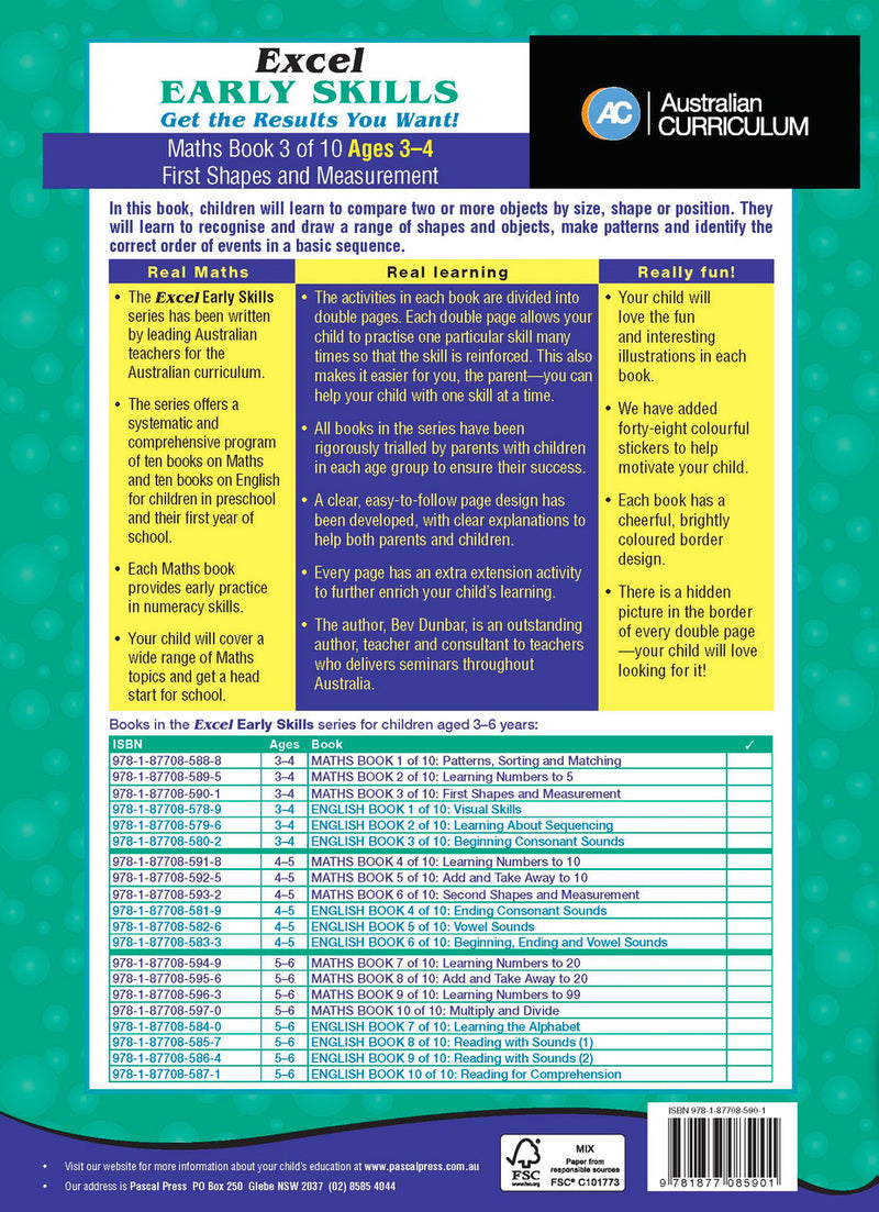 Sample activity page 4 from inside Excel Early Skills Maths Book 3 First Shapes and Measurement, showing the workbook page layout