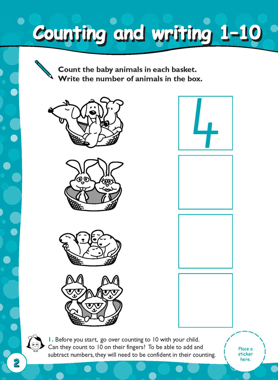 Sample activity page 2 from inside Excel Early Skills Maths Book 5 Add and Take Away to 10, showing the workbook page layout