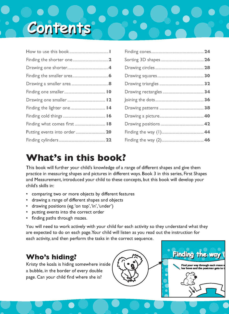 Opening interior page from Excel Early Skills Maths Book 6 Second Shapes and Measurement, as previewed on the publisher product page