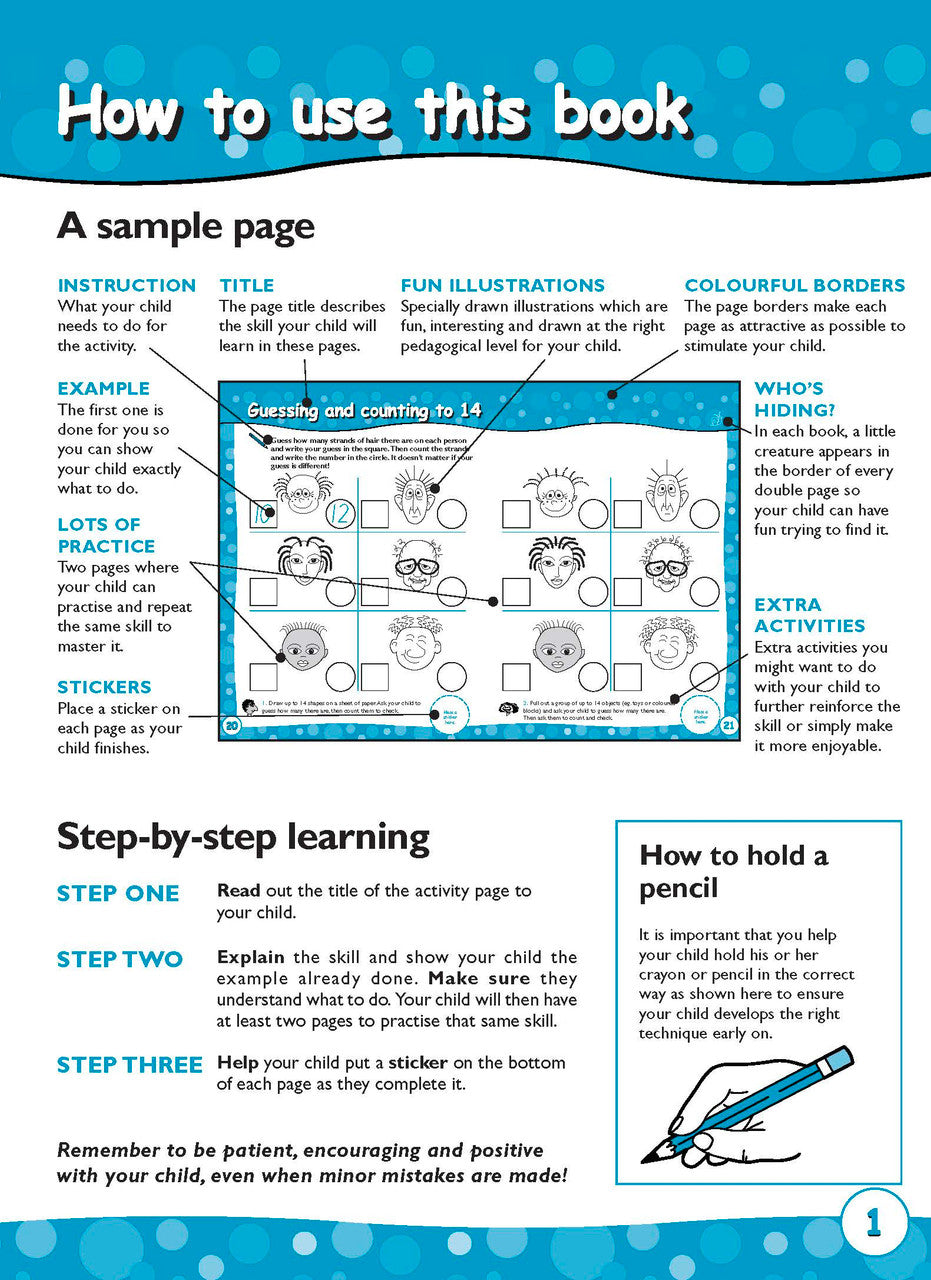 Sample activity page 1 from inside Excel Early Skills Maths Book 7 Learning Numbers to 20, showing the workbook page layout