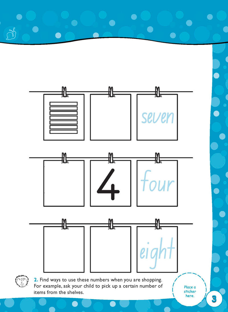 Sample activity page 3 from inside Excel Early Skills Maths Book 7 Learning Numbers to 20, showing the workbook page layout